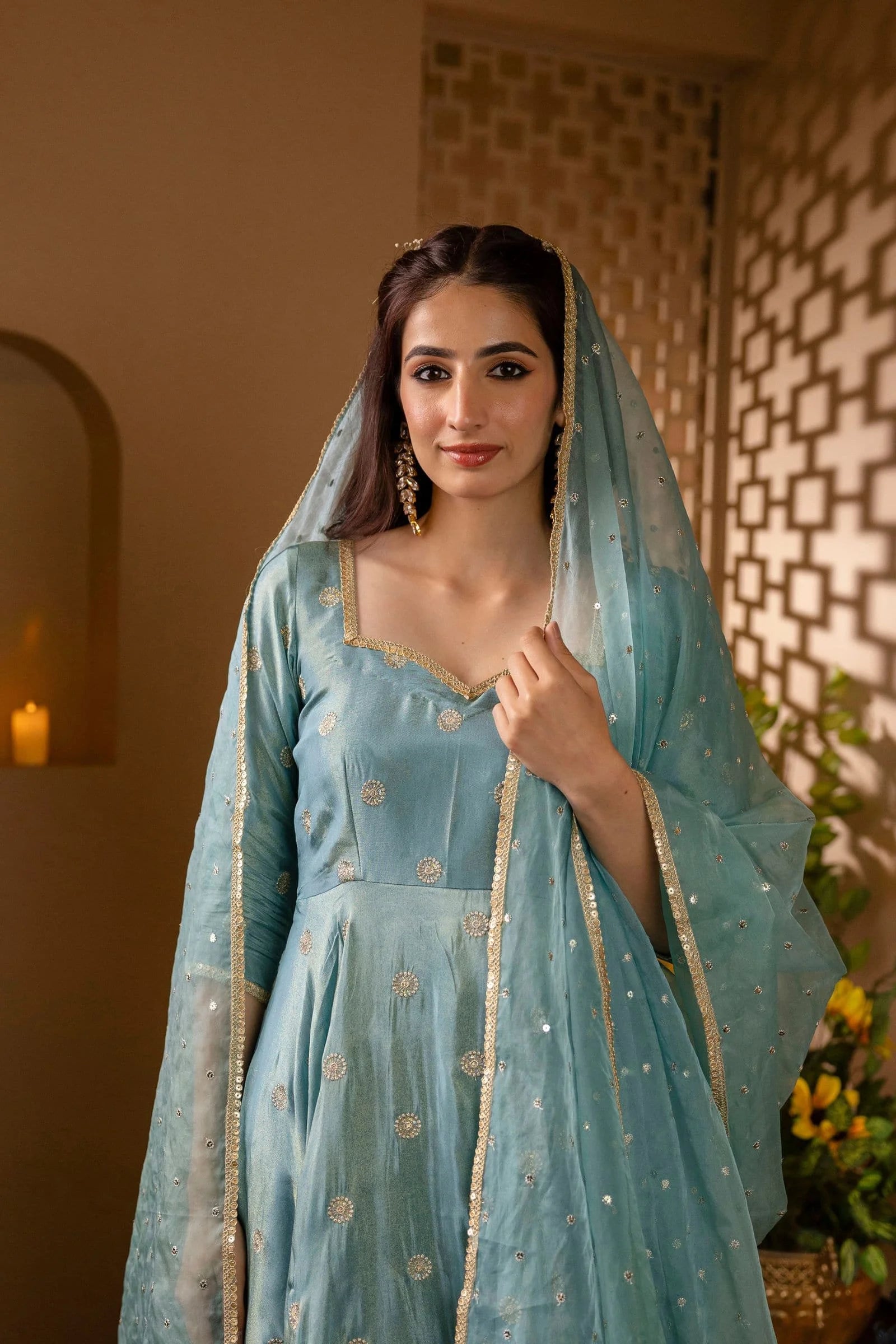 Elegant Sky Blue Anarkali Suit Set – Perfect for Weddings & Special Occasions