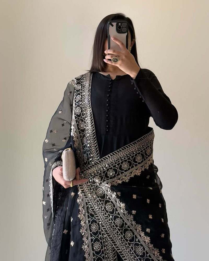 Black Color Georgette Three Piece Plazzo Suit