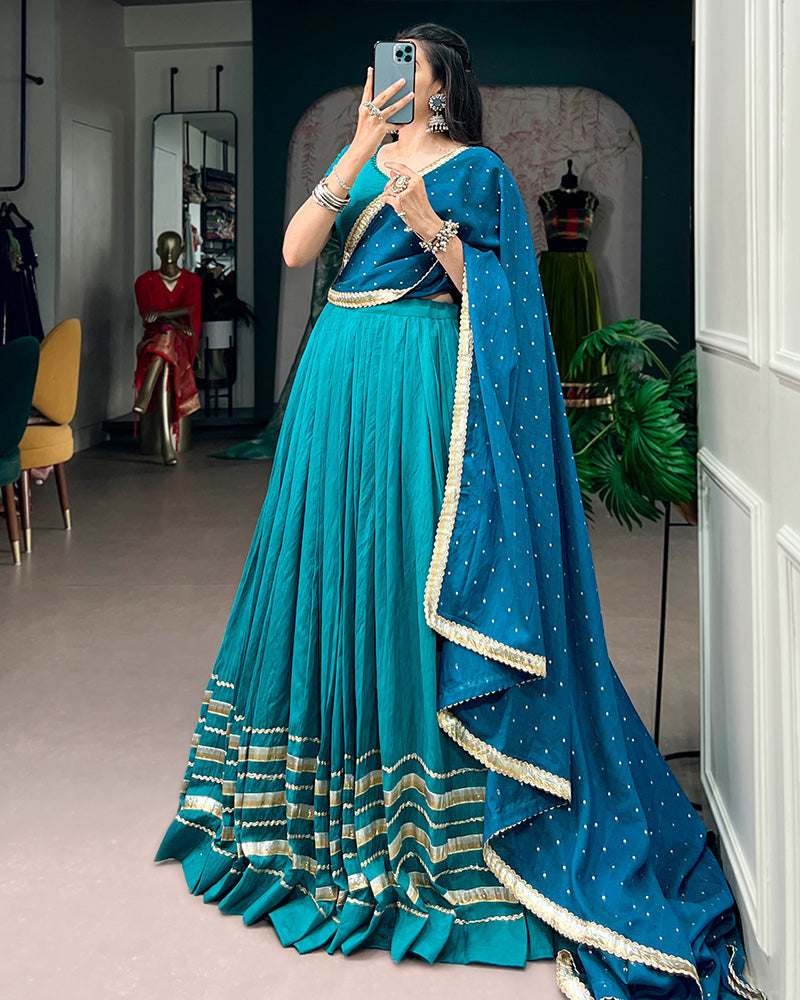 Elegant Peacock Blue Festive Navratri Lehenga Choli