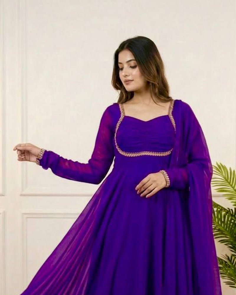 Purple Color Pure Blooming Georgette Anarkali Suit