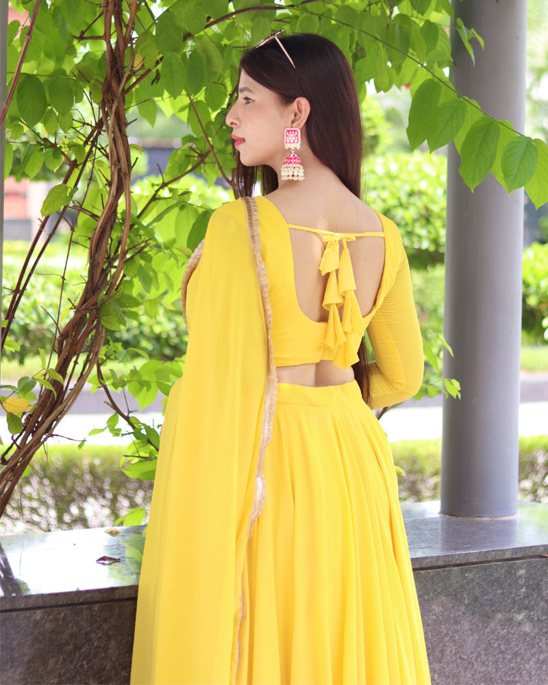 Yellow Pure Soft Georgette Full Stitched Lehenga Choli