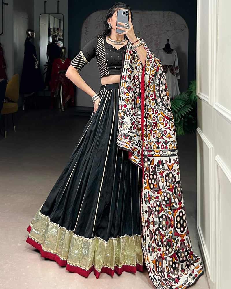 TRADITIONAL BLACK COLOR CHANDERI NAVRATRI LEHENGA CHOLI