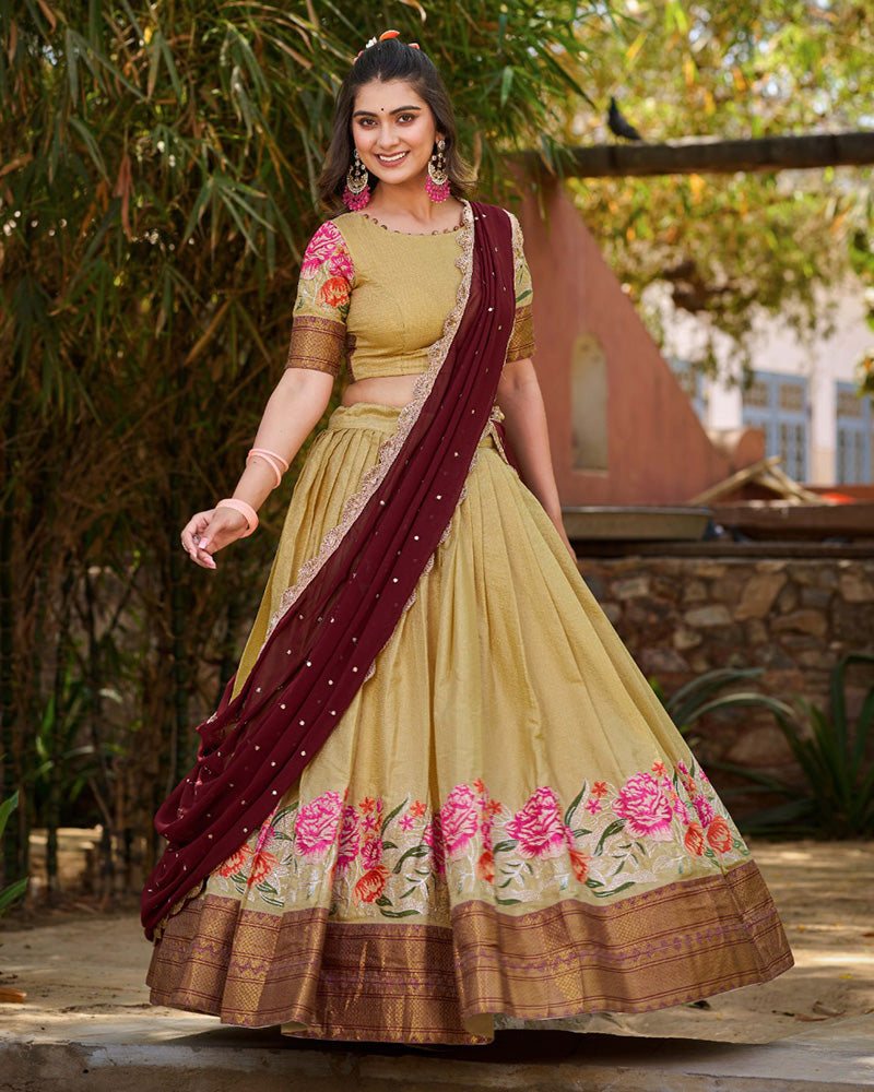 CREAM COLOR COTTON SILK DESIGNER LEHENGA CHOLI