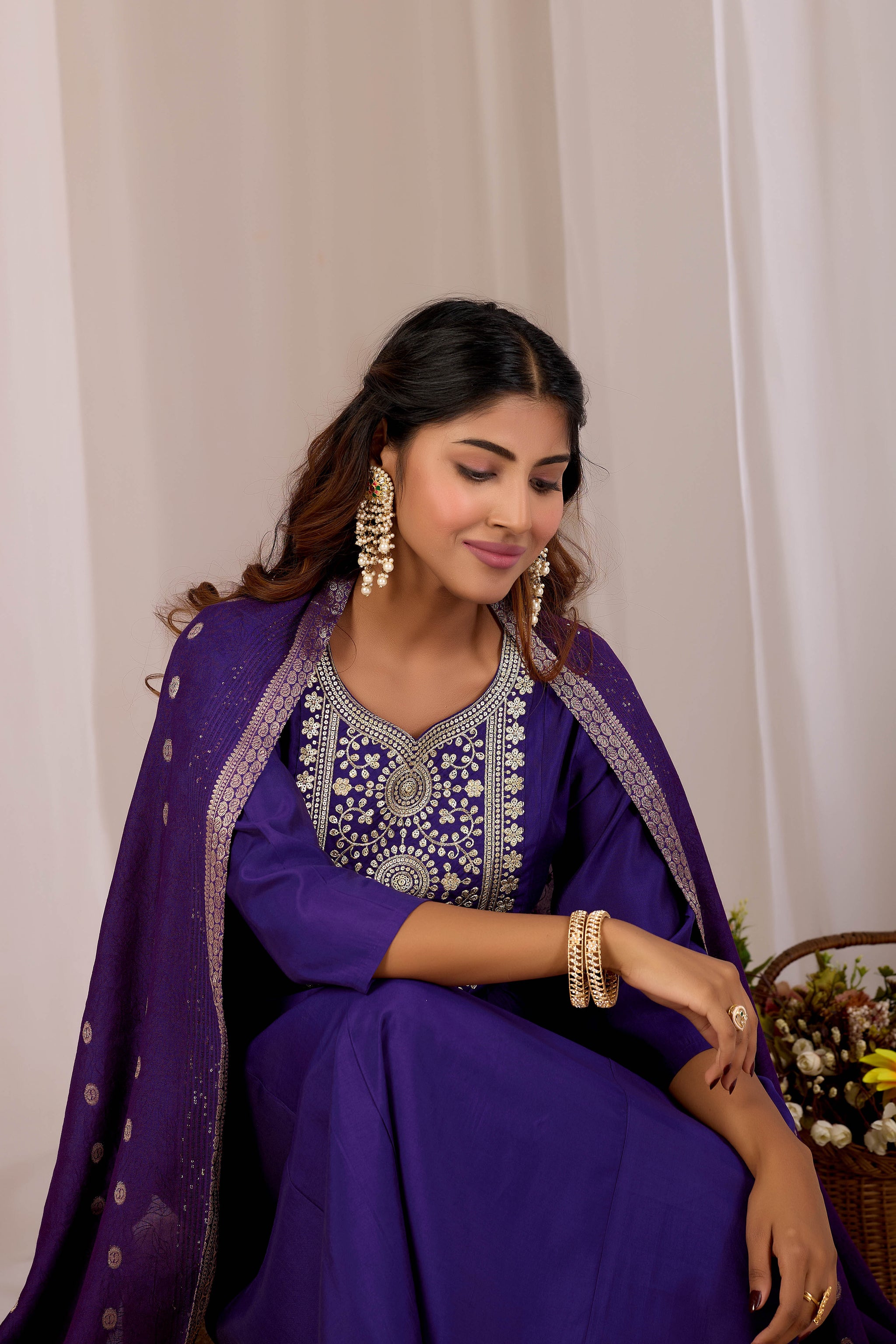 Women Blue Embroidery Designer Kurta Set with Dupatta