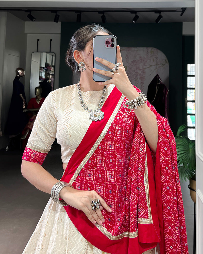 Off-White Color Pure Cotton Navratri Lehenga Choli