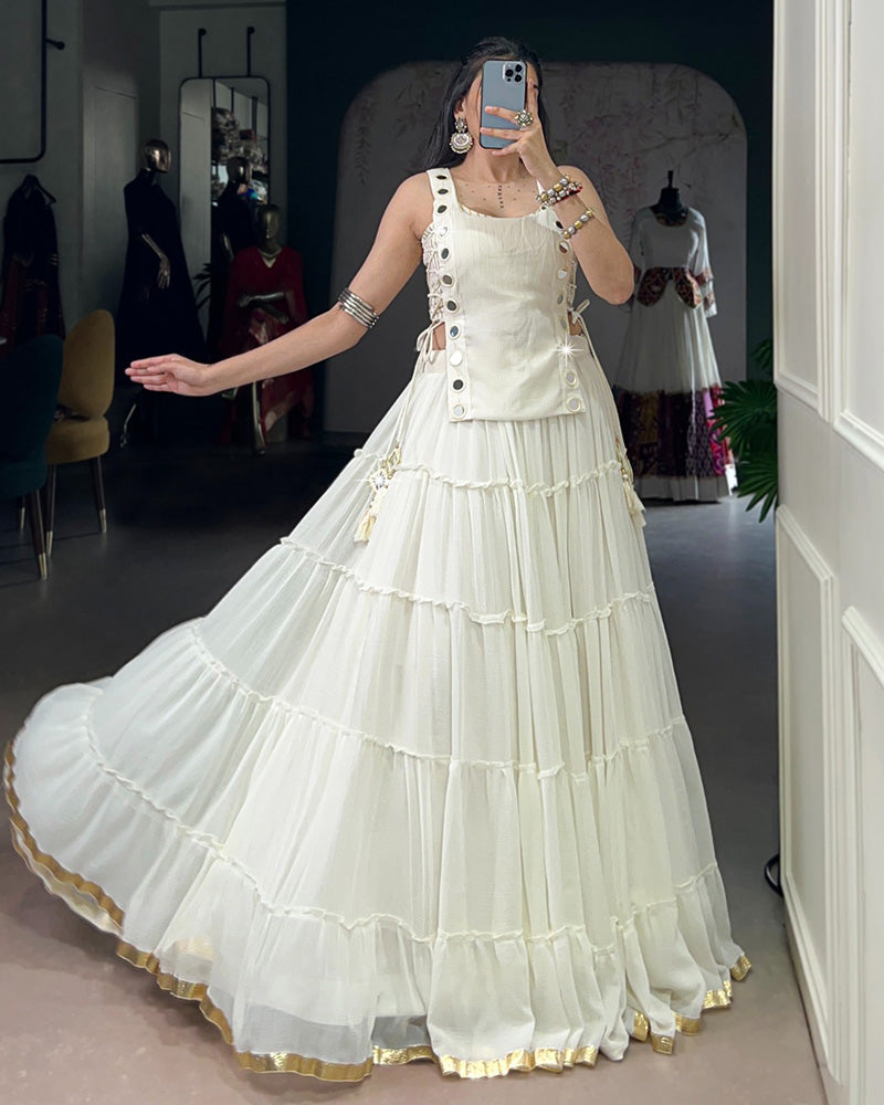 TRADITIONAL WHITE COLOR PURE MARBEL NAVRATRI LEHENGA CHOLI