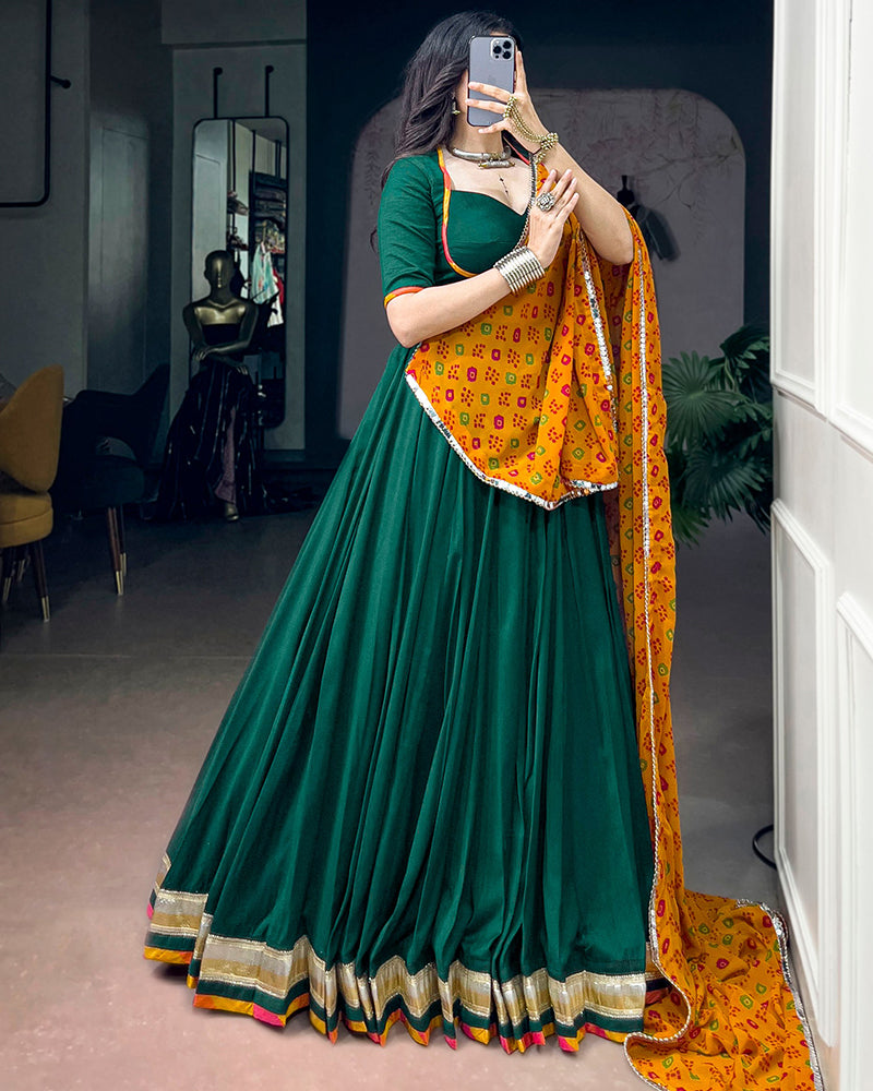 Traditional Green Color Soft Chinon Navratri Lehenga Choli