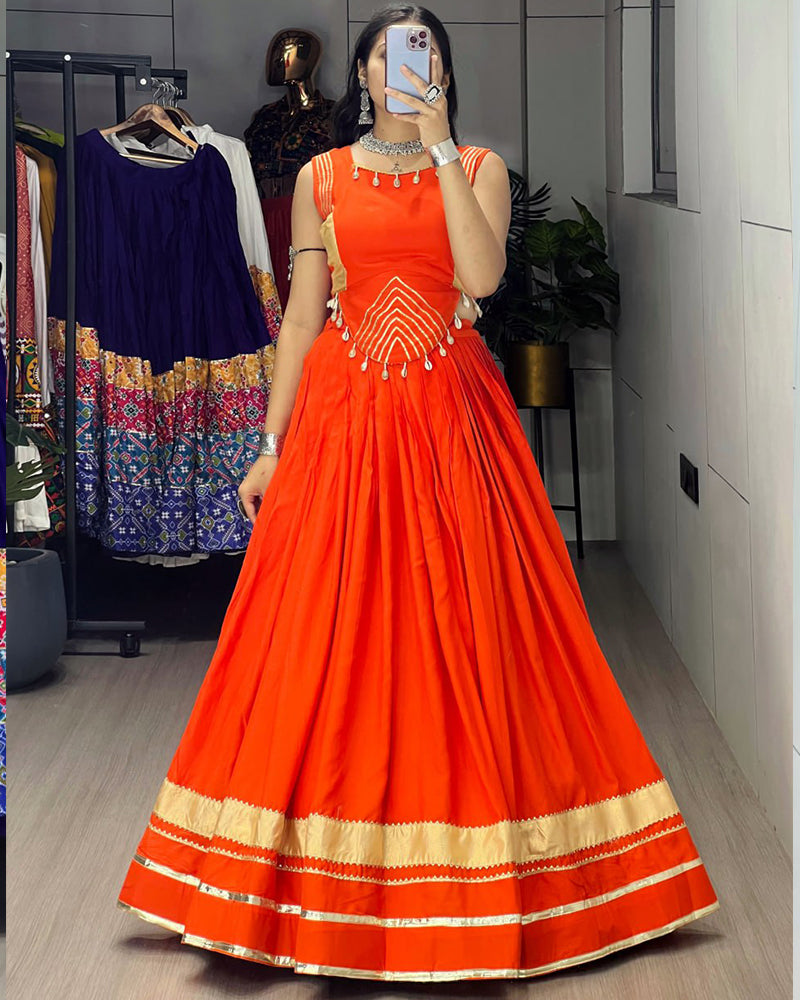 Royal Orange Color Pure Rayon Cotton Navratri Lehenga Choli
