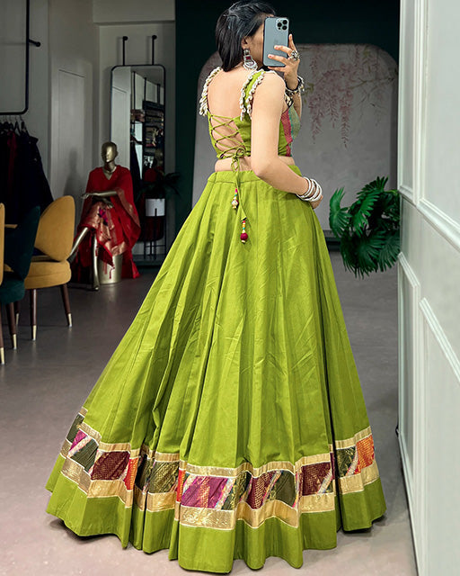 Parrot Green Color Cotton Navratri Lehenga Choli
