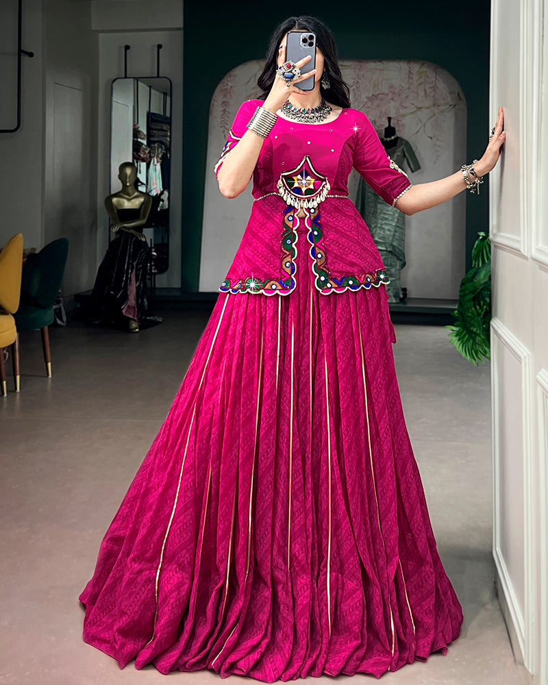 Pink Color Georgette Printed Gota Patti Navratri Lehenga Choli