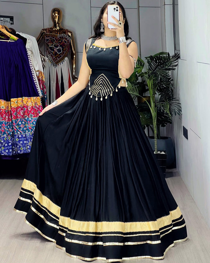 Black Color Pure Rayon Cotton Navratri Lehenga