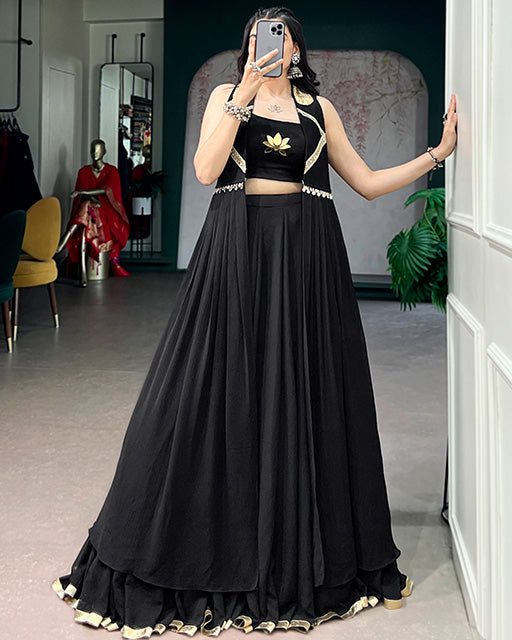 Black Color Feather-Light Flow Navratri Lehenga Choli