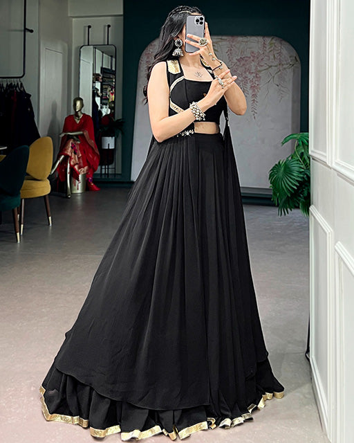 Black Color Feather-Light Flow Navratri Lehenga Choli