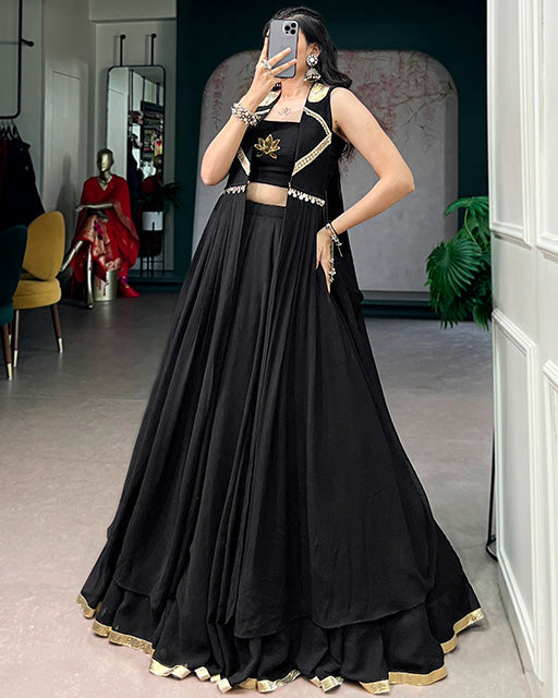 Black Color Feather-Light Flow Navratri Lehenga Choli