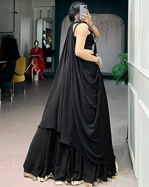 Black Color Feather-Light Flow Navratri Lehenga Choli