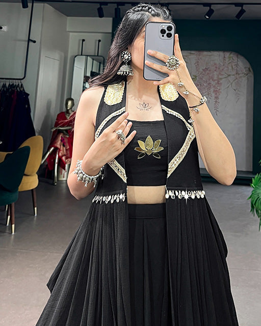 Black Color Feather-Light Flow Navratri Lehenga Choli