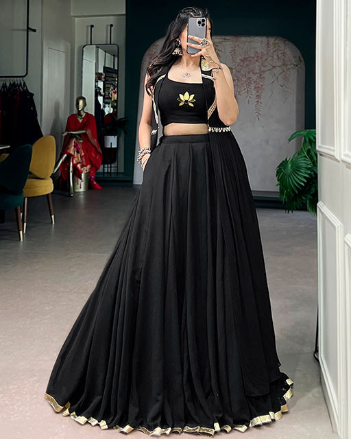 Black Color Feather-Light Flow Navratri Lehenga Choli