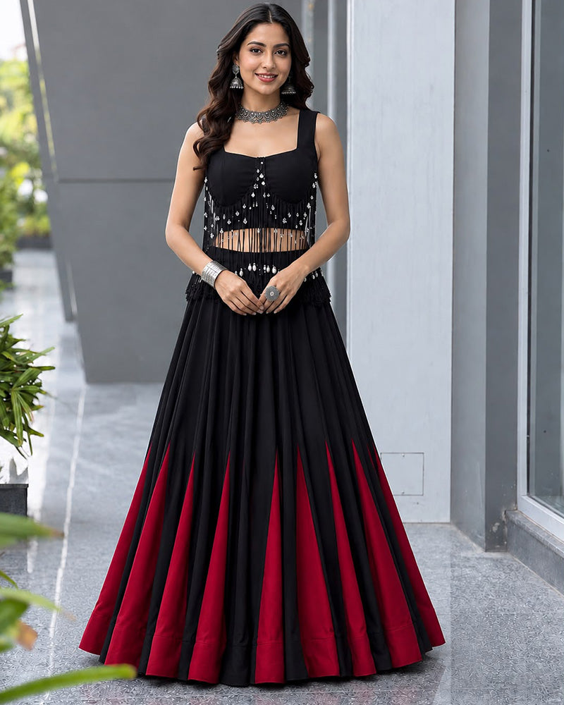 Black And Maroon Color Cotton Navratri Lehenga Choli