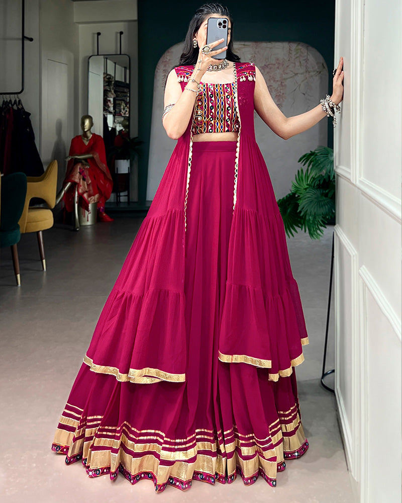 Rani Pink Color Pure Marbel Navratri Lehenga Choli