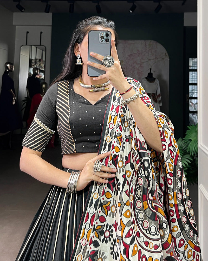 TRADITIONAL BLACK COLOR CHANDERI NAVRATRI LEHENGA CHOLI