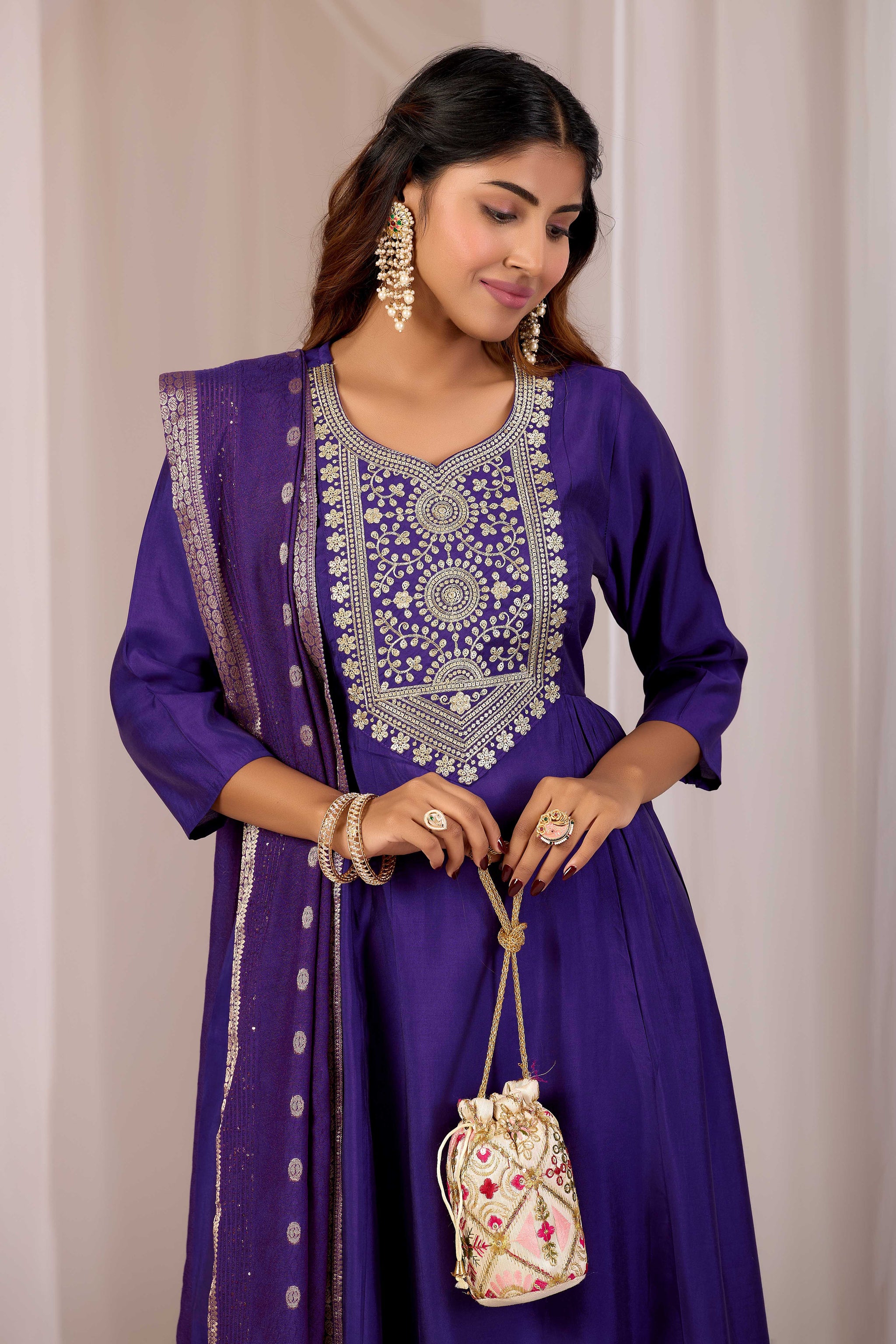 Women Blue Embroidery Designer Kurta Set with Dupatta