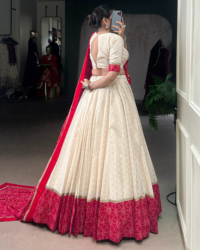 Off-White Color Pure Cotton Navratri Lehenga Choli