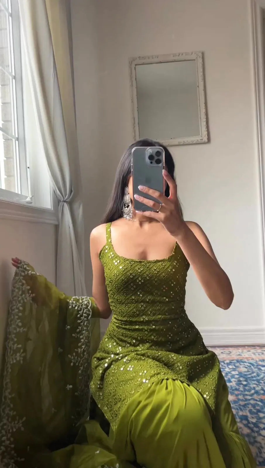 Green Embroidered Kurta And Sharara Suit Set with Dupatta
