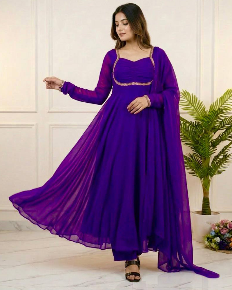 Purple Color Pure Blooming Georgette Anarkali Suit