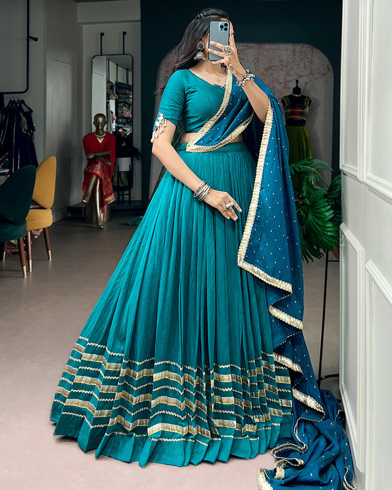 Elegant Peacock Blue Festive Navratri Lehenga Choli