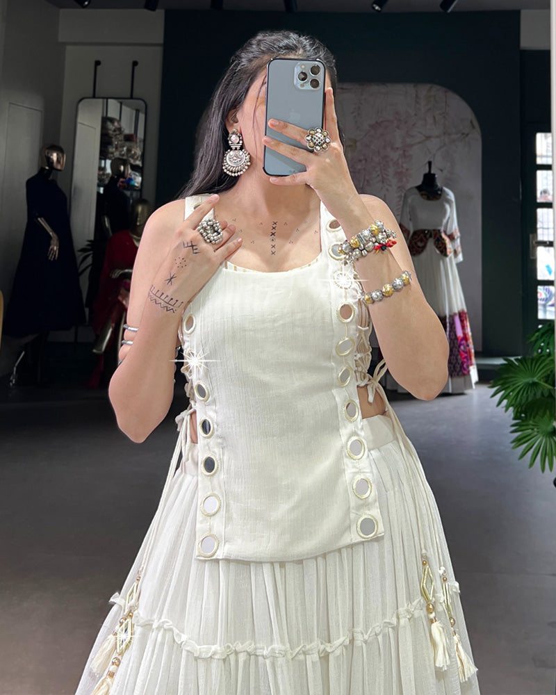 TRADITIONAL WHITE COLOR PURE MARBEL NAVRATRI LEHENGA CHOLI