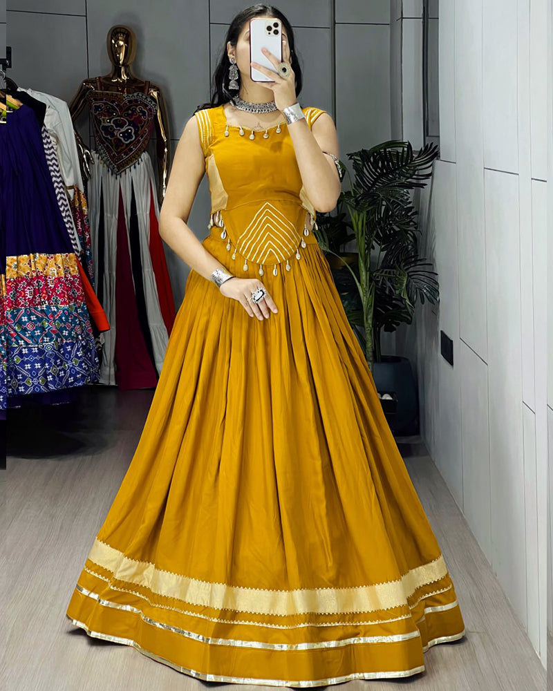 Mustard Color Pure Rayon Cotton Navratri Lehenga Choli