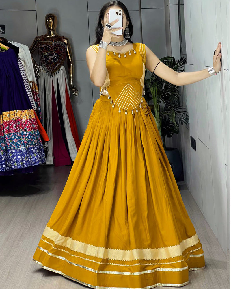 Mustard Color Pure Rayon Cotton Navratri Lehenga Choli