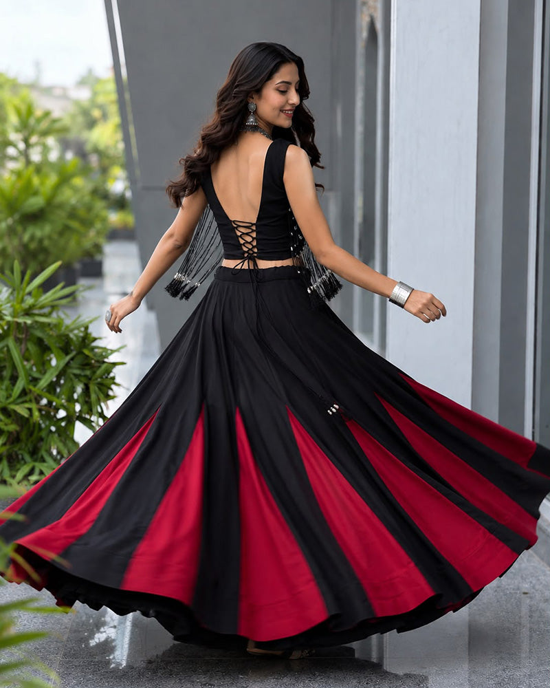 Black And Maroon Color Cotton Navratri Lehenga Choli