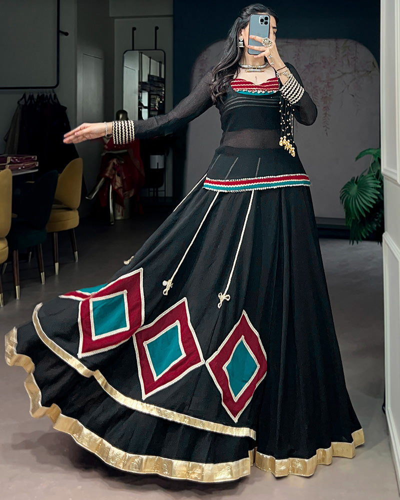 BLACK COLOR PURE MARBEL NAVRATRI LEHENGA CHOLI