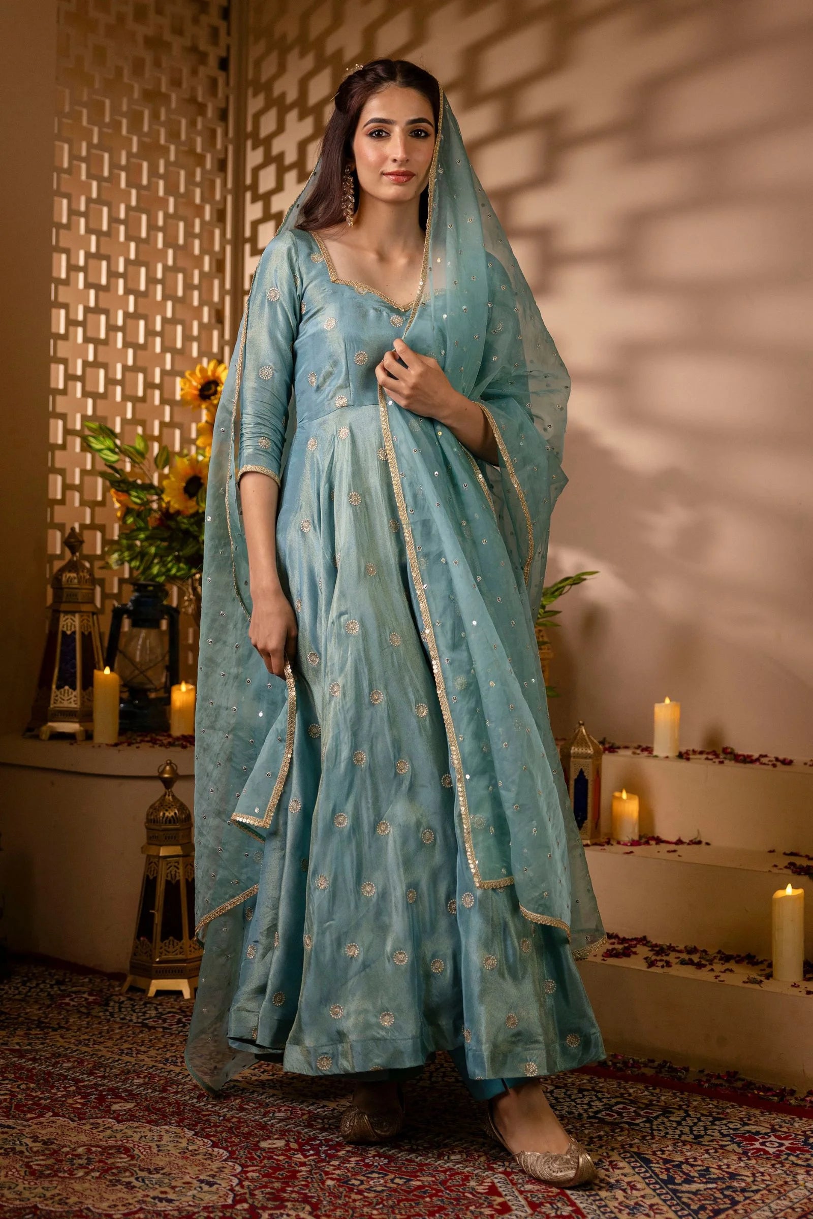 Elegant Sky Blue Anarkali Suit Set – Perfect for Weddings & Special Occasions