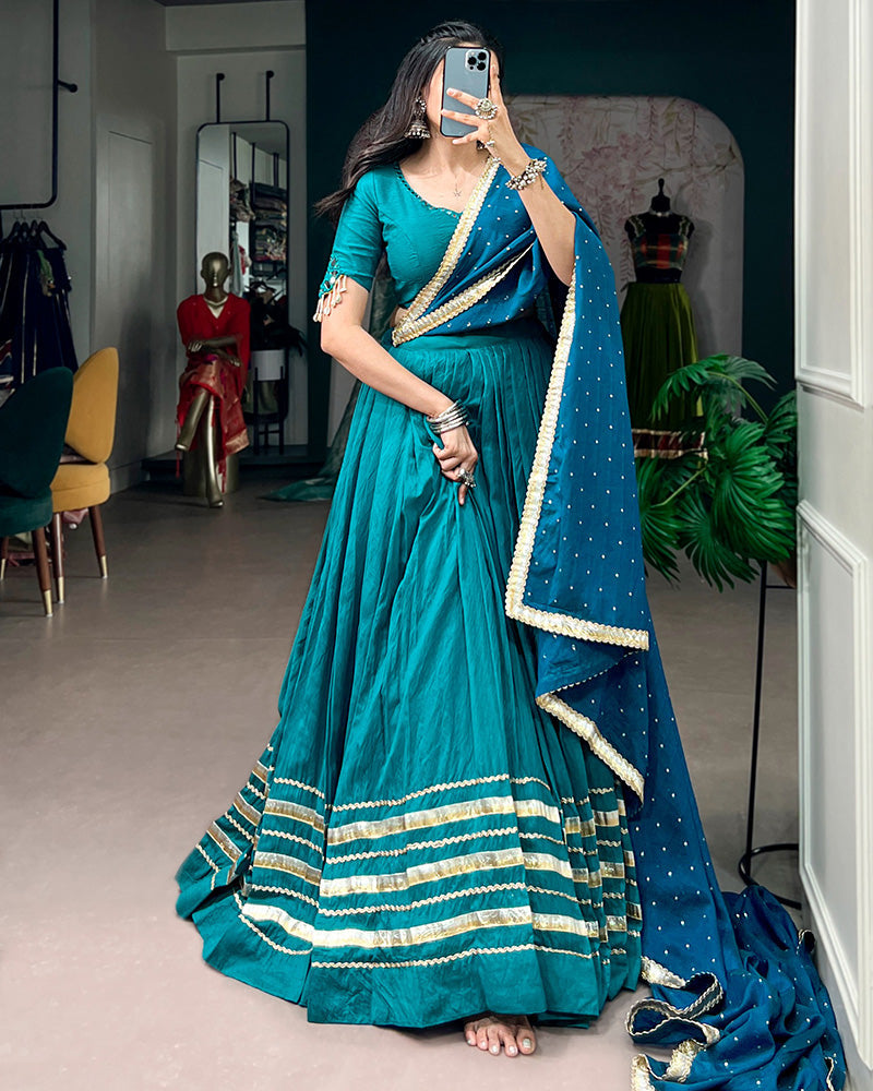 Elegant Peacock Blue Festive Navratri Lehenga Choli
