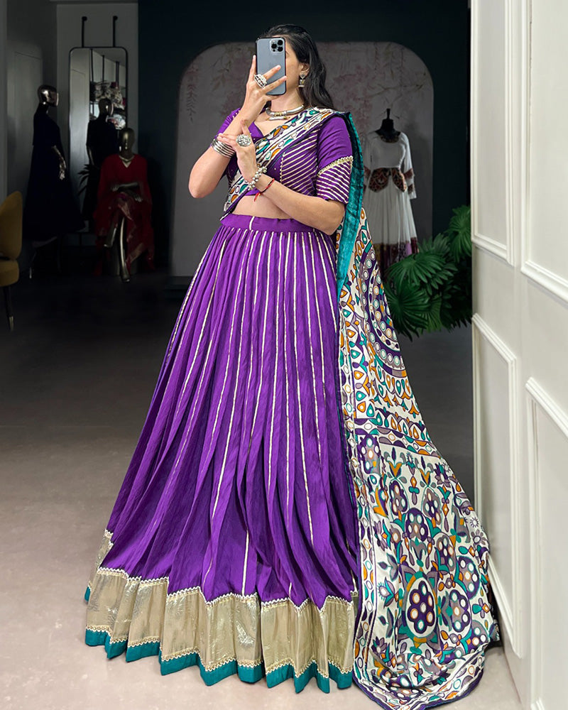 TRADITIONAL PURPLE COLOR CHANDERI NAVRATRI LEHENGA CHOLI