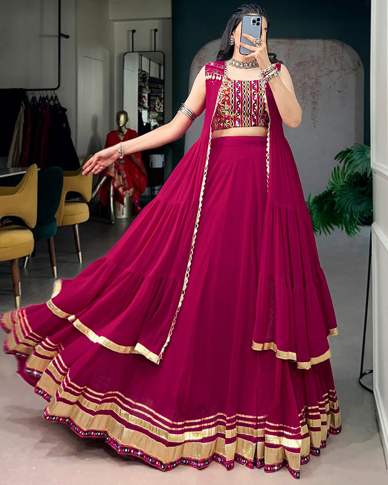 Rani Pink Color Pure Marbel Navratri Lehenga Choli