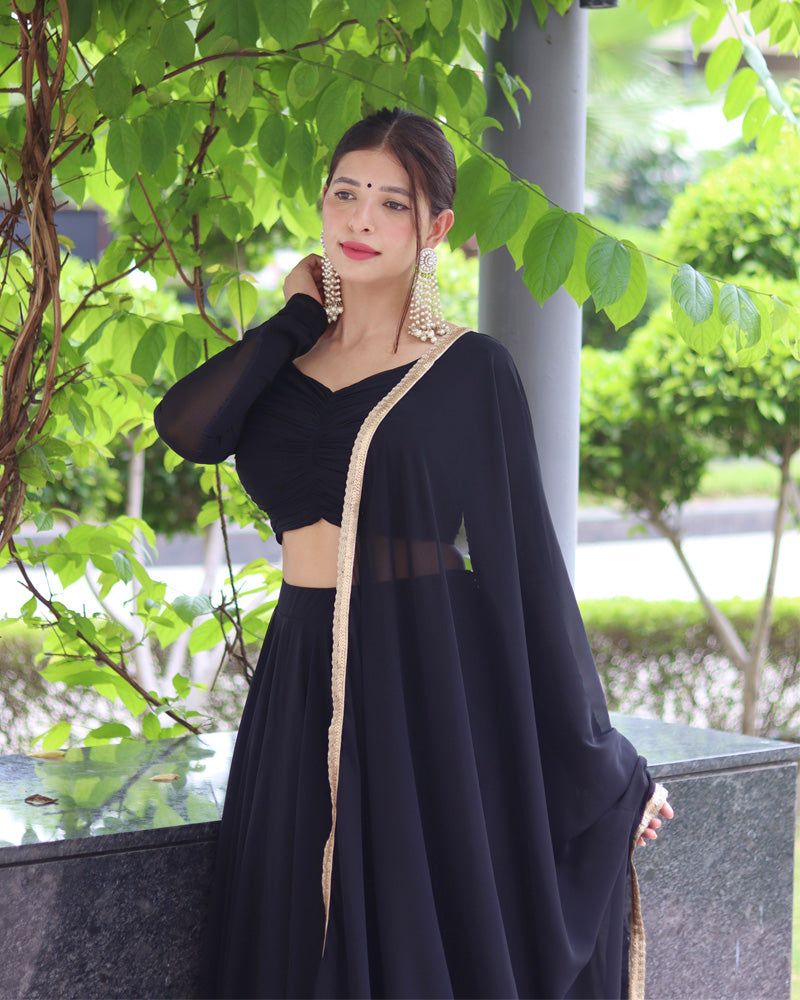 Black Pure Soft Georgette Full Stitched Lehenga Choli