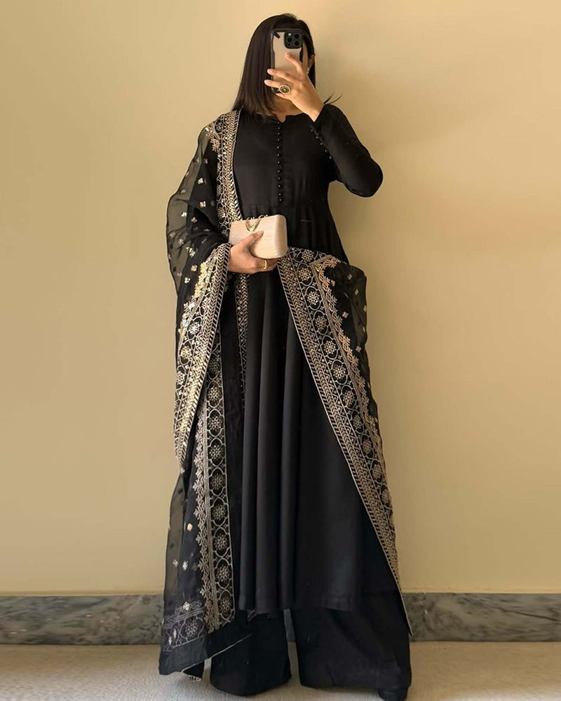 Black Color Georgette Three Piece Plazzo Suit