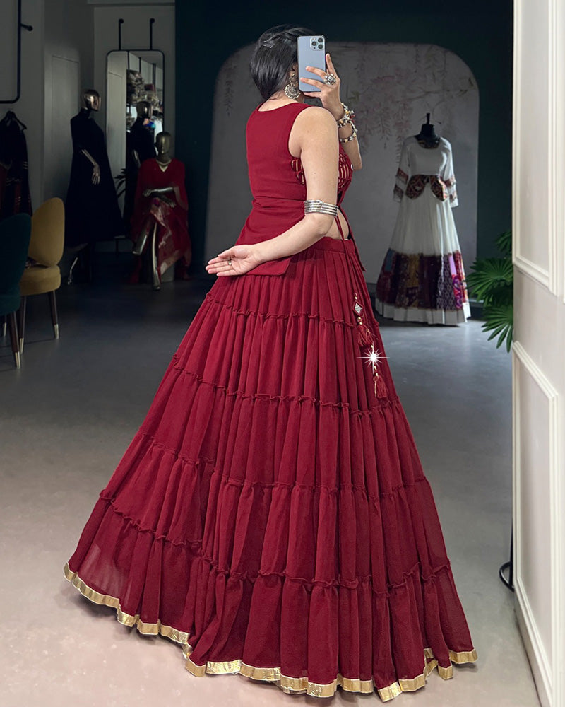 TRADITIONAL MAROON COLOR PURE MARBEL NAVRATRI LEHENGA CHOLI