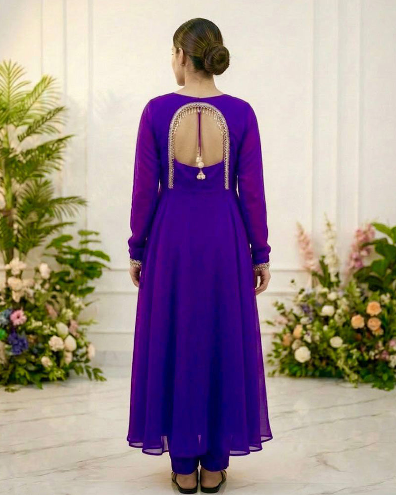 Purple Color Pure Blooming Georgette Anarkali Suit