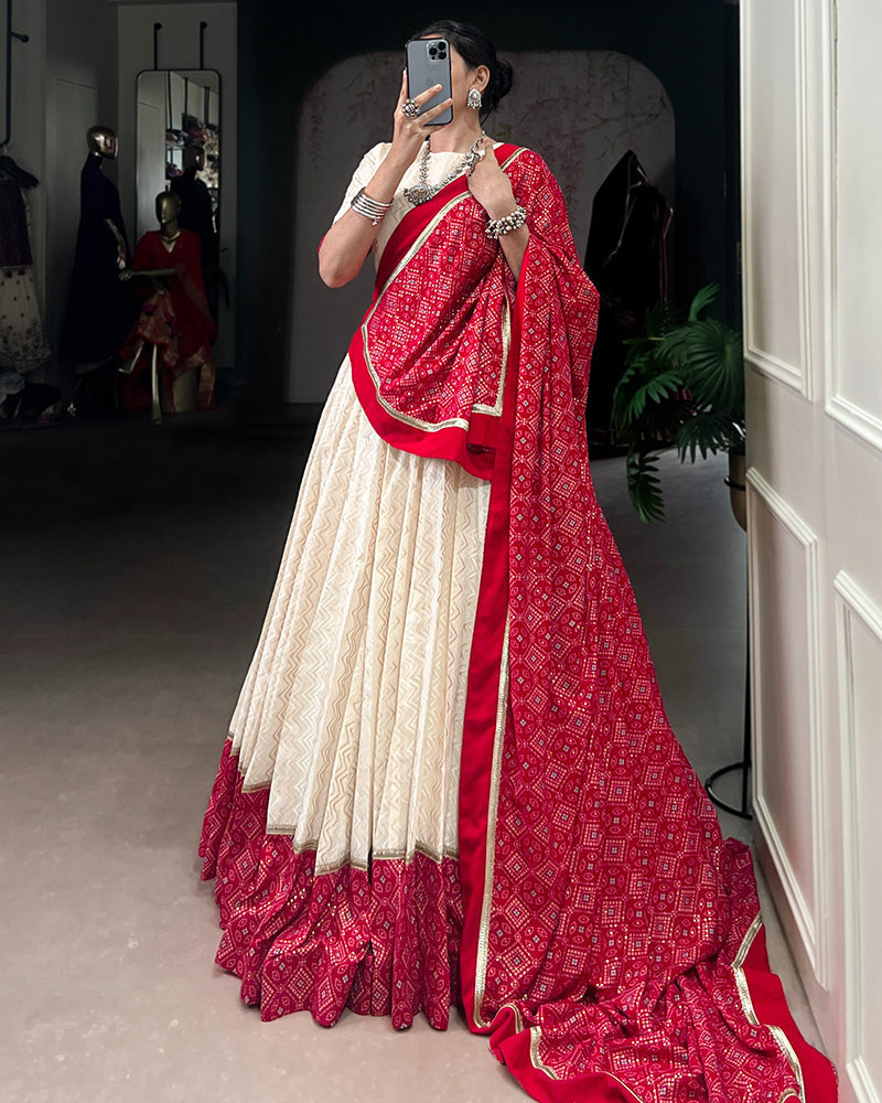 Off-White Color Pure Cotton Navratri Lehenga Choli