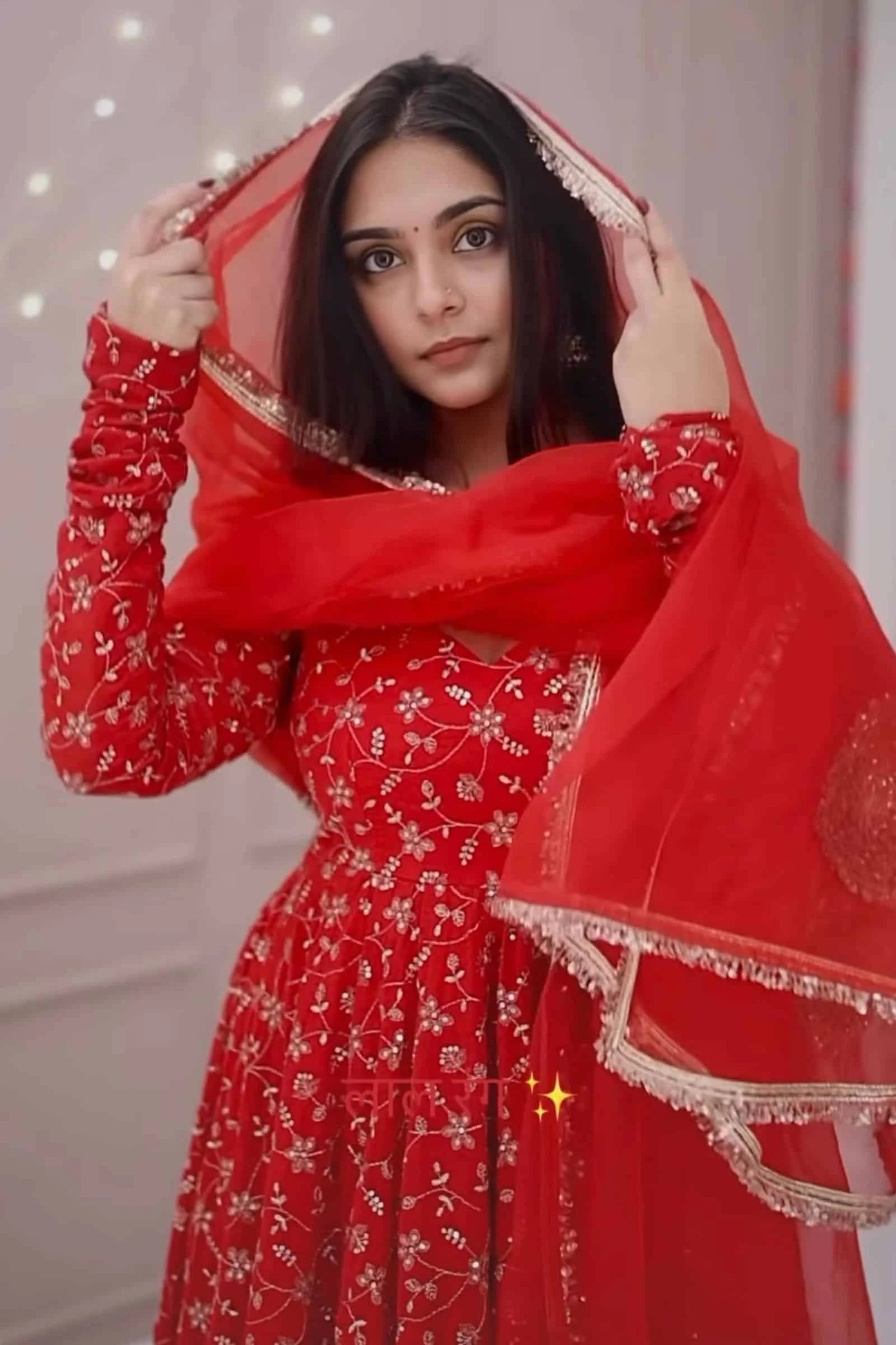 Traditional Red Embroidered Anarkali Suit Perfect for Festive Wear
