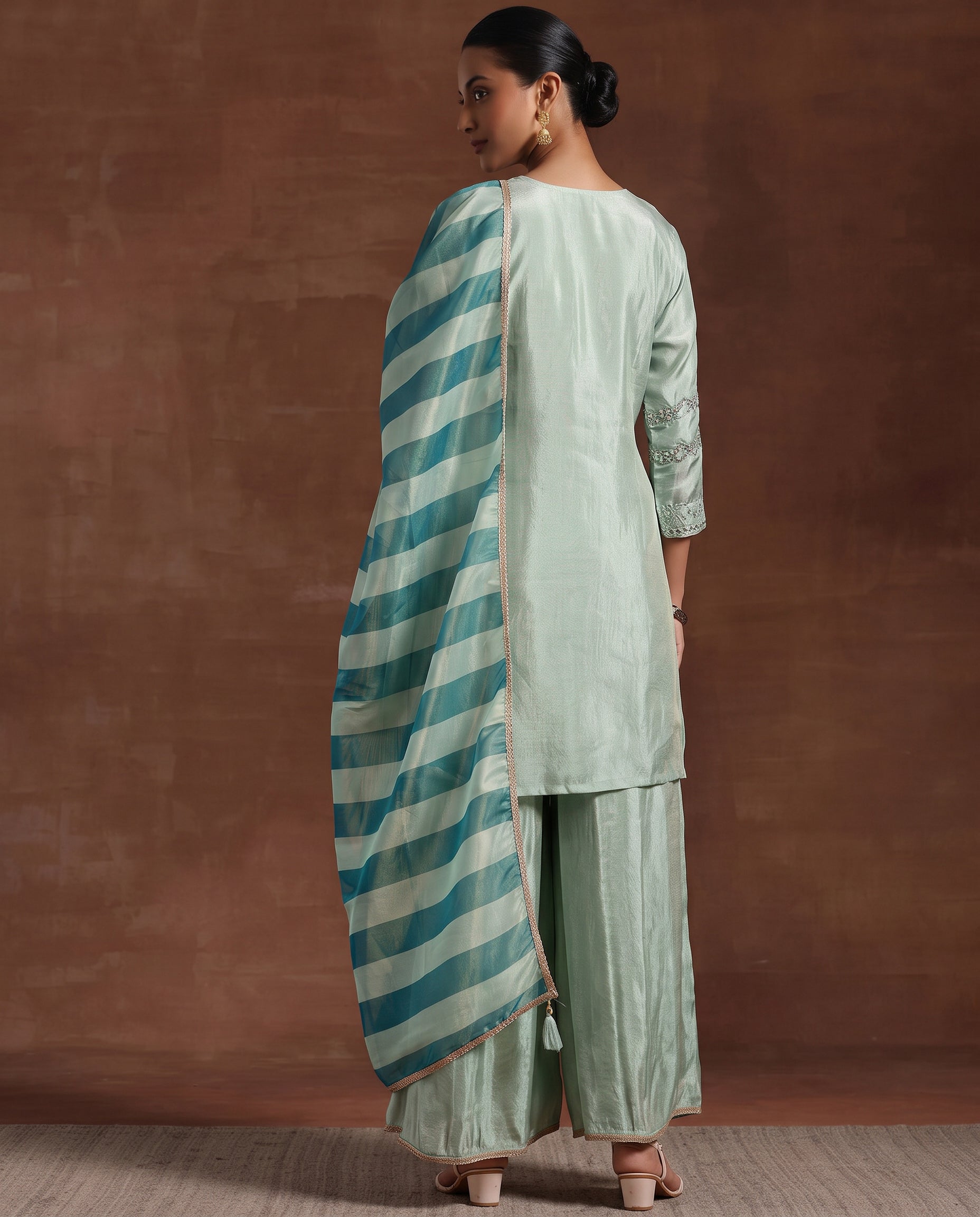 Delightful Sky Blue Embroidered Kurta With Palazzos & Dupatta