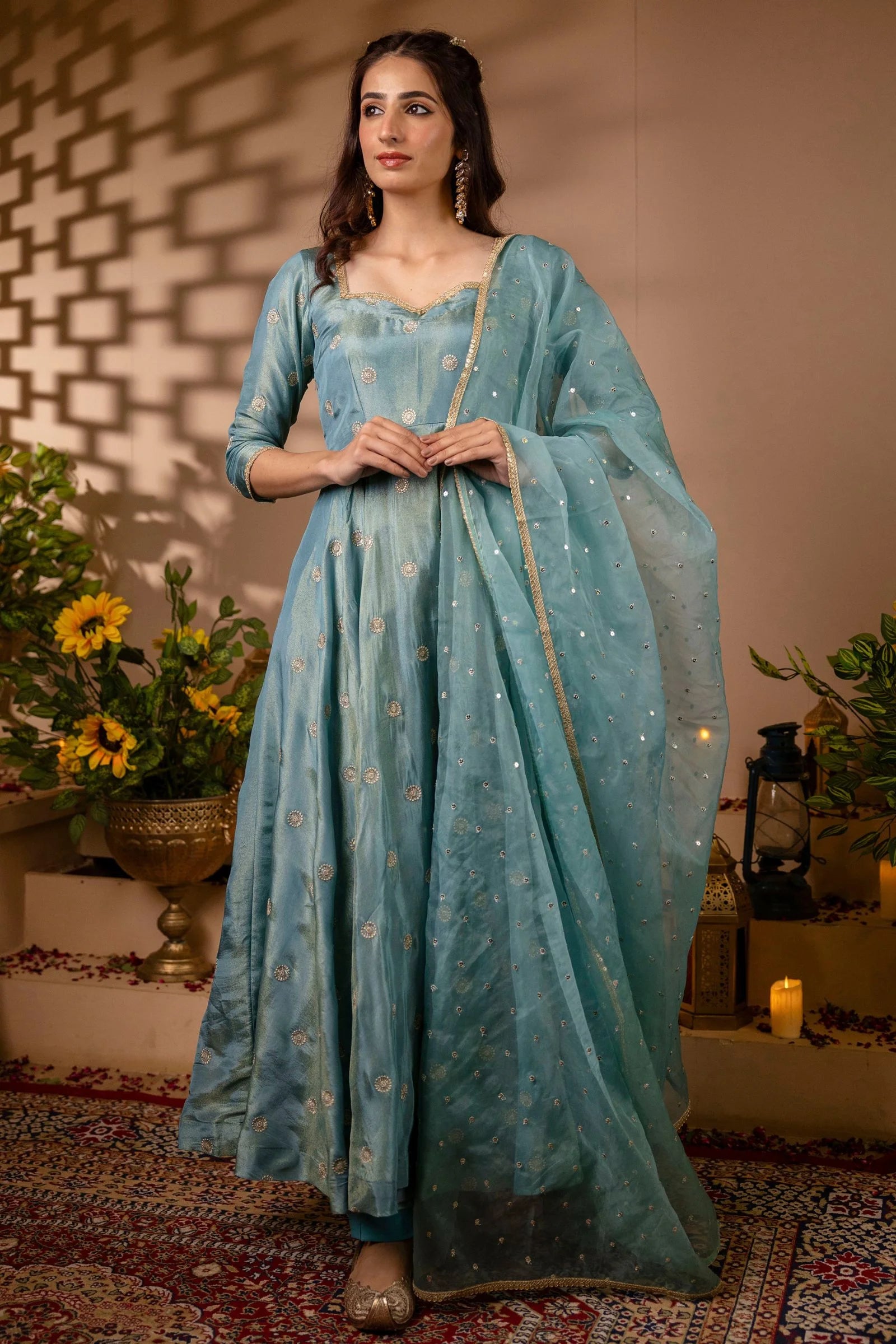 Elegant Sky Blue Anarkali Suit Set – Perfect for Weddings & Special Occasions