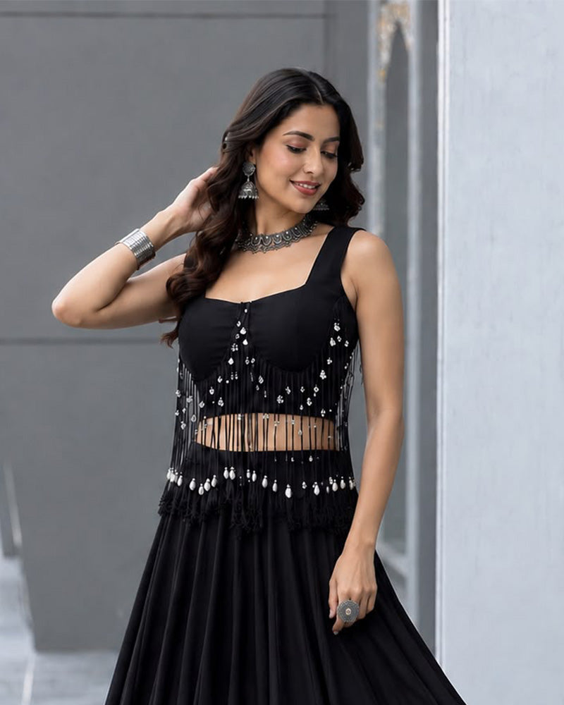 Black And Maroon Color Cotton Navratri Lehenga Choli