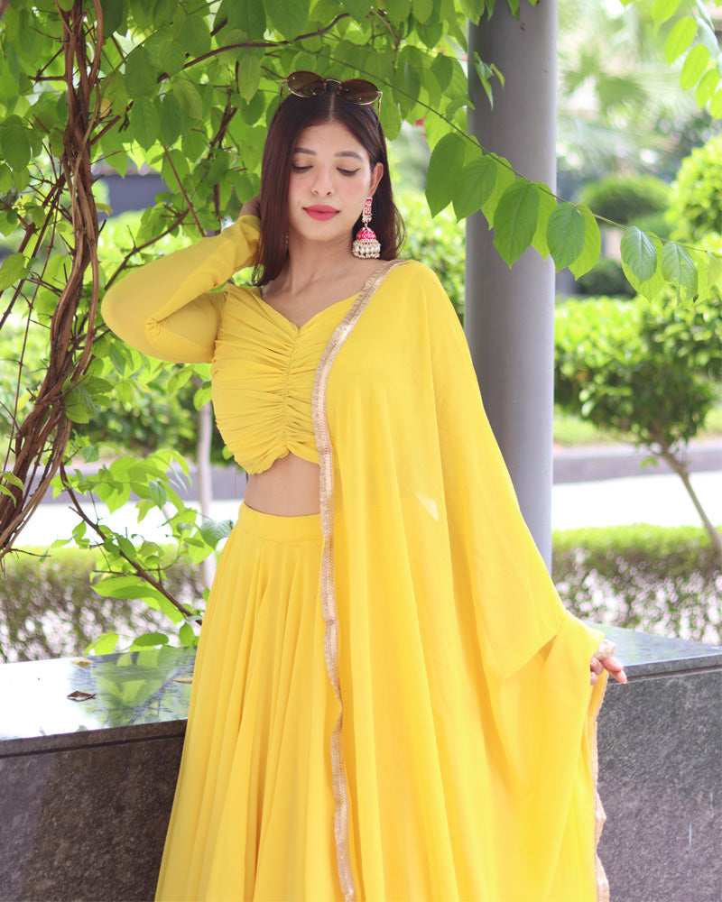 Yellow Pure Soft Georgette Full Stitched Lehenga Choli