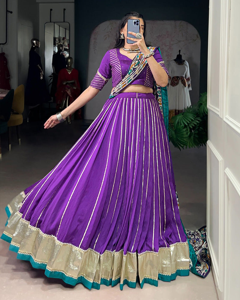 TRADITIONAL PURPLE COLOR CHANDERI NAVRATRI LEHENGA CHOLI
