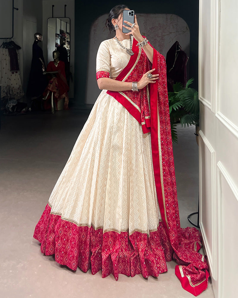Off-White Color Pure Cotton Navratri Lehenga Choli